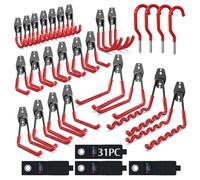 3-H Ganchos de Garaje Resistentes, Paquete de 31 Ganchos de Almacenamiento de Garaje de Acero, Soporte de Pared y Organizador de Herramientas, Cuerdas, Cables(Rojo)