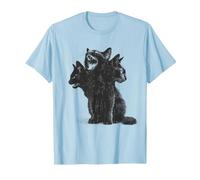 3 Headed Cat Vintage Grunge Alt 90s Halloween Goth Horror Camiseta, Hombre, Azul Bebé, XXL