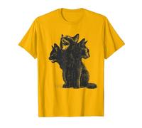 3 Headed Cat Vintage Grunge Alt 90s Halloween Goth Horror Camiseta, Hombre, Dorado Brillante, M