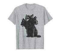 3 Headed Cat Vintage Grunge Alt 90s Halloween Goth Horror Camiseta, Hombre, Gris Jaspeado, XL