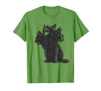 3 Headed Cat Vintage Grunge Alt 90s Halloween Goth Horror Camiseta, Hombre, Hierba, L