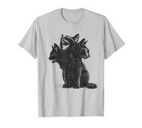 3 Headed Cat Vintage Grunge Alt 90s Halloween Goth Horror Camiseta, Hombre, Plata, S