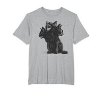 3 Headed Cat Vintage Grunge Alt 90s Halloween Goth Horror Camiseta, Hombre Tallas Grandes, Gris Jaspeado, 4X Alto