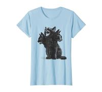 3 Headed Cat Vintage Grunge Alt 90s Halloween Goth Horror Camiseta, Mujer, Azul Bebé, XXL
