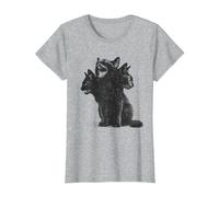 3 Headed Cat Vintage Grunge Alt 90s Halloween Goth Horror Camiseta, Mujer, Gris Jaspeado, XL