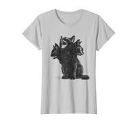 3 Headed Cat Vintage Grunge Alt 90s Halloween Goth Horror Camiseta, Mujer, Plata, M