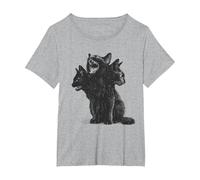 3 Headed Cat Vintage Grunge Alt 90s Halloween Goth Horror Camiseta, Mujer Tallas Grandes, Gris Jaspeado, 2XL Grande