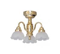 3 Heads Battery Powered Dollhouse Ceiling Light Miniature Metal Glass Chandelier for 1:12 Scale Dollhouse Decoration