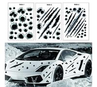 3 Hojas Juego de pegatinas agujeros de bala Rasguños y Bullet-Holes como pegatina de coche para scooter ciclomotores casco de moto ordenador portátil Smartphone Negro