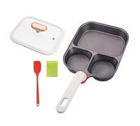 3-Hole Egg Pan, Divided Breakfast Skillet, 9,25 pulgadas Frying Pan with Glass Lid, Nonstick Titanium Cookware, Kitchen Griddle with Silicone Spatula, Multi Compartment Tool for Morning Meal Prep