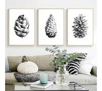 3 Imágenes Set-Boceto Abstracto en Blanco y Negro de Una Piña Pintura Sobre Lienzo Pósteres Artísticos Láminas Nórdicas para Pared Decoración de Sala de Estar Cocina y Hogar -40x50cm (sin marco)