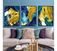 3 Imágenes Set-Cuadro Abstracto Azul Verdoso Lámina de Oro Póster Nórdico de Lujo Sobre Lienzo Decoración Hogar Sala de Estar Cocina Dormitorio Oficina O Cualquier Otra Estancia-60x70cm (sin marco)