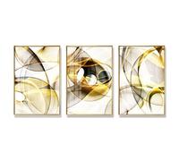 3 Imágenes Set-Cuadro Abstracto de Líneas Negras y Amarillas Doradas Póster Moderno Sobre Lienzo Arte Nórdico Pared Ideal Sala de Estar Dormitorio Oficina O Decoración del Hogar-60x70cm (sin marco)