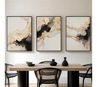 3 Imágenes Set-Cuadro Abstracto de Mármol Dorado en Tonos Grises y Beige Impresión Sobre Lienzo Arte Neutro Póster Minimalista Moderno para Pared Sala de Estar Hogar Cocina Oficina-40x50cm (sin marco)