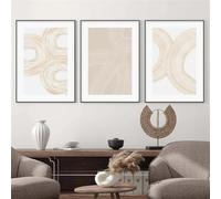 3 Imágenes Set-Cuadro Abstracto Geométrico de Líneas en Tonos Beige y Blanco Sobre Lienzo Póster Minimalista para Pared Ideal para la Decoración del Hogar y la Sala de Estar-40x50cm (sin marco)