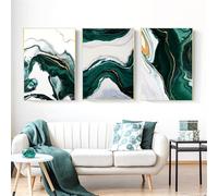 3 Imágenes Set-Cuadro Abstracto Moderno Verde y Dorado Sobre Lienzo Pósteres y Láminas Nórdicas Arte de Pared para Sala de Estar Cocina Oficina Dormitorio Decoración del Hogar-40x50cm (sin marco)