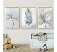 3 Imágenes Set-Cuadro Abstracto Sobre Lienzo Con Hermosas Flores Frescas y Plumas Láminas Artísticas para la Pared de la Sala de Estar la Cocina O la Oficina Decoración de Pared-50x75cm (sin marco)