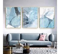 3 Imágenes Set-Cuadros Modernos Abstractos Con Textura de Mármol Azul Sobre Lienzo Láminas Pósteres e Impresiones la Decoración de la Sala de Estar la Oficina la Cocina y el Hogar-40x60cm (sin marco)