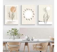 3 Imágenes Set-Hojas Sol Plantas Verdes Arte de Pared Bohemio Abstracto Lienzo Pintura Pósteres Impresión Moderna de Mediados de Siglo Cuadro Decoración Sala de Estar Oficina-50x60cm (sin marco)