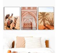 3 Imágenes Set-Lienzo Abstracto de Arte Mural del Desierto Póster de Camello Estilo Nórdico Decorativo Marroquí Sala de Estar Oficina Dormitorio Impresión Artística Cuadro Colgar-40x50cm (sin marco)