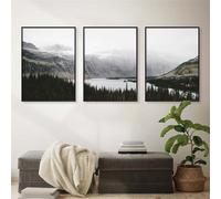 3 Imágenes Set-Naturaleza Abstracto Montaña Bosques Paisaje Pintura Lienzo Póster Nórdico Impresión Arte Pared Cuadro Sala de Estar Cocina Oficina Habitación Decoración del Hogar-50x60cm (sin marco)
