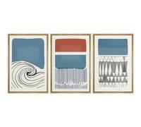 3 Imágenes Set-Onda Océano Abstracto Bloques de Color Geométricos Formas Ilustraciones Pintura de Lienzo de Arte Mural la Decoración de la Oficina Dormitorio de la Sala de Estar-40x65cm (sin marco)