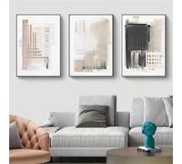 3 Imágenes Set-Pintura Beige Pintura Abstracta Moderna Arquitectura Nórdica Vida en la Cocina Oficina Dormitorio Decoración de la Habitación del Hogar Póster de Pared en Lienzo-50x60cm (sin marco)