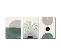 3 Imágenes Set-Póster de Arte Bohemio Moderno Verde Pintura Geométrica Abstracta Retro de Mediados de Siglo Impresión en Lienzo Cuadro Sala de Estar Cocina Decoración del Hogar-40x60cm (sin marco)