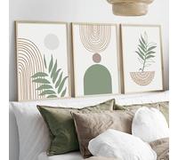 3 Imágenes Set-Póster Minimalista de Formas Geométricas Abstractas Bohemias en Verde Oliva y Marrón Sobre Lienzo Cuadro Decorativo Pared Ideal Sala de Estar Cocina y Oficina-50x75cm (sin marco)