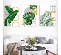 3 Imágenes Set-Póster Moderno de Hojas de Plantas Verdes Arte Nórdico Abstracto Impreso en Lienzo para Pared Ideal para la Decoración del Hogar la Cocina la Oficina O el Dormitorio-50x60cm (sin marco)