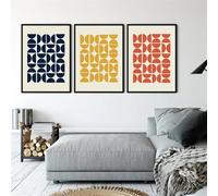 3 Imágenes Set-Pósteres Abstractos Geométricos Naranja Azul Marino Amarillo Estilo Mediados Siglo Arte de Pared Lienzos Impresiones Cuadros Decoración Sala Estar Oficina O Hogar-40x50cm (sin marco)
