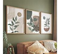 3 Imágenes Set-Pósteres e Impresiones de Arte de Pared Con Hojas Abstractas Sol Montaña Líneas Arcoíris Paisaje Lienzo Cuadros Decoración de Sala de Estar Cocina y Habitación-30*40cm*3Pcs (sin marco)