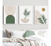 3 Imágenes Set-Pósteres Impresiones de Arte Abstracto Con Líneas de Hojas Plantas Verdes Lienzo Decoración de Pared Pinturas Hogar Sala de Estar Dormitorio Cocina Habitación-30*40cm*3Pcs (sin marco)