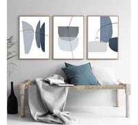 3 Imágenes Set-Pósteres y Láminas de Arte Abstracto Geométrico Azul Grisáceo Arte Mural Moderno de Mediados de Siglo Lienzos Impresos Decoración para Sala de Estar y Oficina-50x70cm (sin marco)