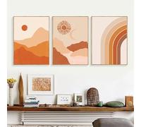 3 Imágenes Set-Pósteres y Láminas de Sol Luna y Arcoíris en Color Naranja Quemado Estilo Bohemio Cuadros Decorativos Galerías de Arte Mural en Lienzo Sala de Estar y Oficina-40x50cm (sin marco)