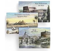3 imanes para nevera de Roma - El Cairo/Giza cada uno de 8 x 5,5 cm cada uno, típico recuerdo de Italia, castillo de Sant'Angelo Vaticano, Coliseo, Pirámides del Nilo Egipto, Faraón, imán para la