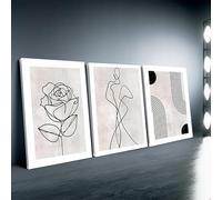 3 impresiones artísticas minimalistas de 40 x 60 cm, lienzo en blanco y negro, rosas abstractas, siluetas femeninas, pósteres con patrones geométricos, cuadro de pared para sala de estar, dormitorio