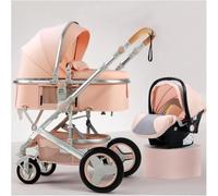 3 in 1 Baby Pram Pushchair Carriage Newborn Reversible Bassinet, High View Baby Stroller for Toddler & Infant, Baby Strollers for Baby Girl & Boy with Mosquito Net, Foot Cover(Pink)