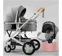 3 in 1 Baby Pram Pushchair Carriage Newborn Reversible Bassinet, High View Baby Stroller for Toddler & Infant, Baby Strollers for Baby Girl & Boy with Mosquito Net, Foot Cover(Gray)