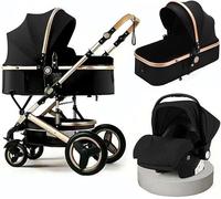 3 in 1 Baby Pram Pushchair Carriage Newborn Reversible Bassinet, High View Baby Stroller for Toddler & Infant, Baby Strollers for Baby Girl & Boy with Mosquito Net, Foot Cover(Black)