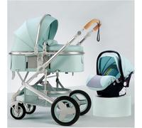 3 in 1 Baby Pram Pushchair Carriage Newborn Reversible Bassinet, High View Baby Stroller for Toddler & Infant, Baby Strollers for Baby Girl & Boy with Mosquito Net, Foot Cover(Green)