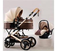 3 in 1 Baby Pram Pushchair Carriage Newborn Reversible Bassinet, High View Baby Stroller for Toddler & Infant, Baby Strollers for Baby Girl & Boy with Mosquito Net, Foot Cover(Brown)