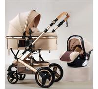3 in 1 Baby Pram Pushchair Carriage Newborn Reversible Bassinet, High View Baby Stroller for Toddler & Infant, Baby Strollers for Baby Girl & Boy with Mosquito Net, Foot Cover(Beige)