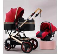 3 in 1 Baby Pram Pushchair Carriage Newborn Reversible Bassinet, High View Baby Stroller for Toddler & Infant, Baby Strollers for Baby Girl & Boy with Mosquito Net, Foot Cover(Red)