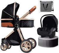 3 in 1 Baby Stroller Travel Systems Bassinet Stroller for Foldable Baby Stroller with Easy Fold Stroller Footmuff Blanket Cooling Pad Rain Cover Backpack
