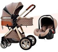 3 in 1 Baby Stroller Travel Systems Bassinet Stroller for Foldable Baby Stroller with Easy Fold Stroller Footmuff Blanket Cooling Pad Rain Cover Backpack(Khaki)