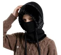 3 in 1 Beanie Hat for Women, One Piece Fleece Lined Knit Beanie Hat Mask Set, Women's Outdoors Windproof Scarf Hat for 55cm-60cm (FR/ES, Letras, Talla única, E)