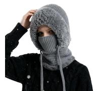 3 in 1 Beanie Hat for Women, One Piece Fleece Lined Knit Beanie Hat Mask Set, Women's Outdoors Windproof Scarf Hat for 55cm-60cm (FR/ES, Letras, Talla única, A)