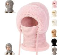 3 in 1 Beanie Hat for Women,Windproof Knitted Snow Cap with Scarf and Mask,Full Cover Outdoors Warm Set Winter Hats Balaclava (FR/ES, Letras, Talla única, Pink)