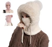 3 in 1 Beanie Hat for Women,Winter Balaclava Hats with Scarf and Mask for Women,Thick Soft Knitted Windproof Warm Snow Cap (FR/ES, Letras, Talla única, Beige)